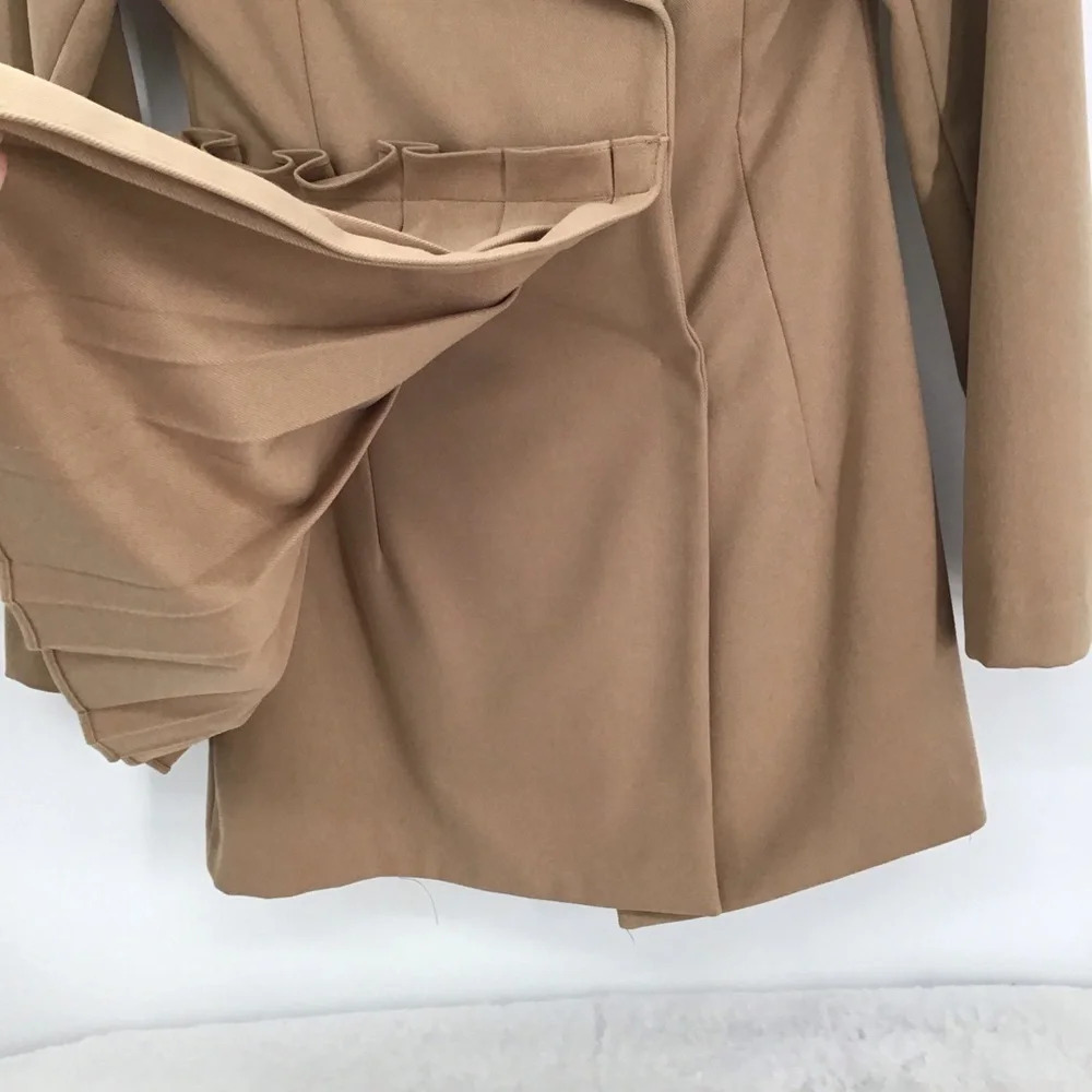Storets Double Breasted Pleated Vintage Style Chic Blazer Jacket Tan Size Small - Picture 6 of 11